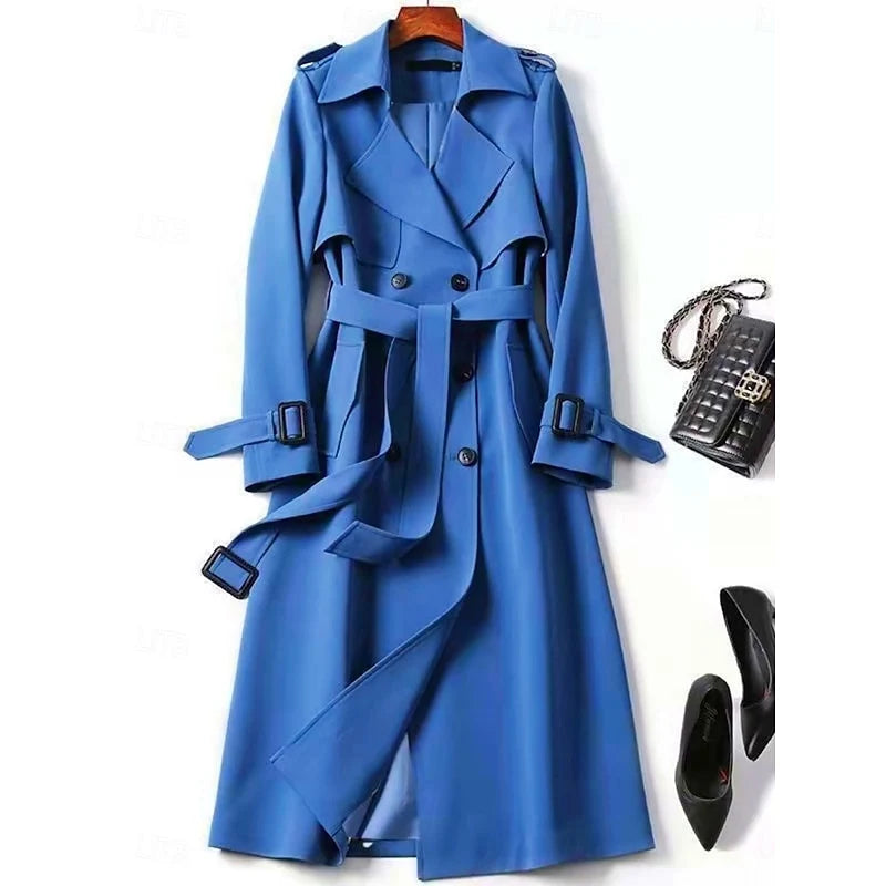 Women's blue belted Double-Breasted Trench Coat