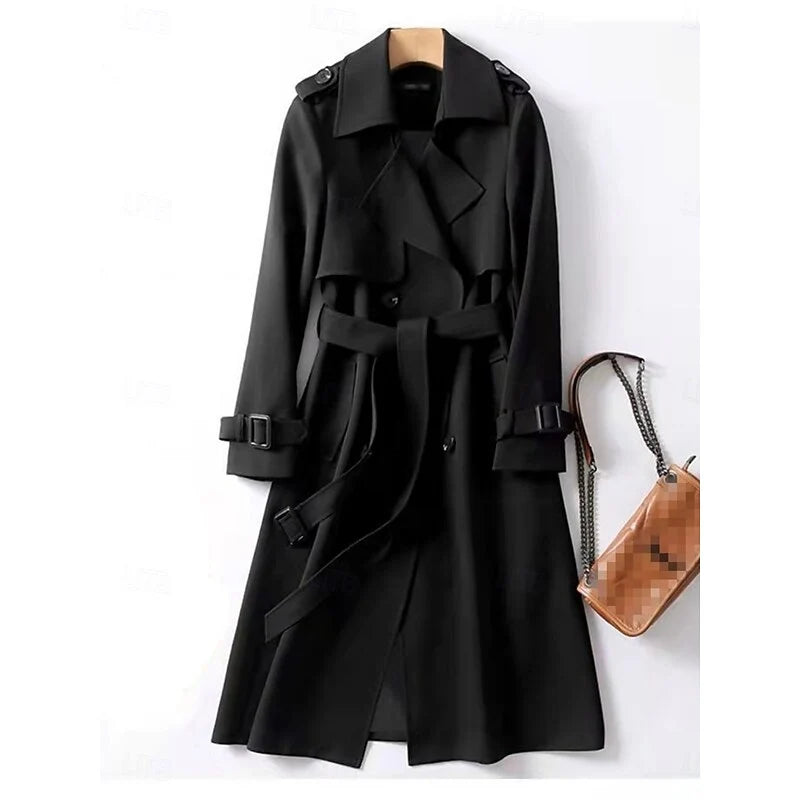 Women's black belted Double-Breasted Trench Coat
