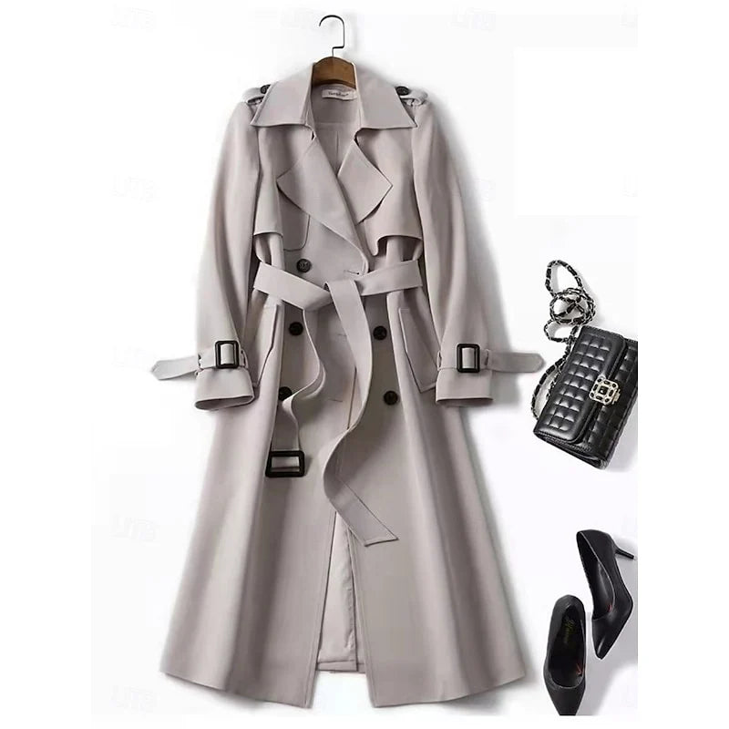 Women's beige belted Double-Breasted Trench Coat