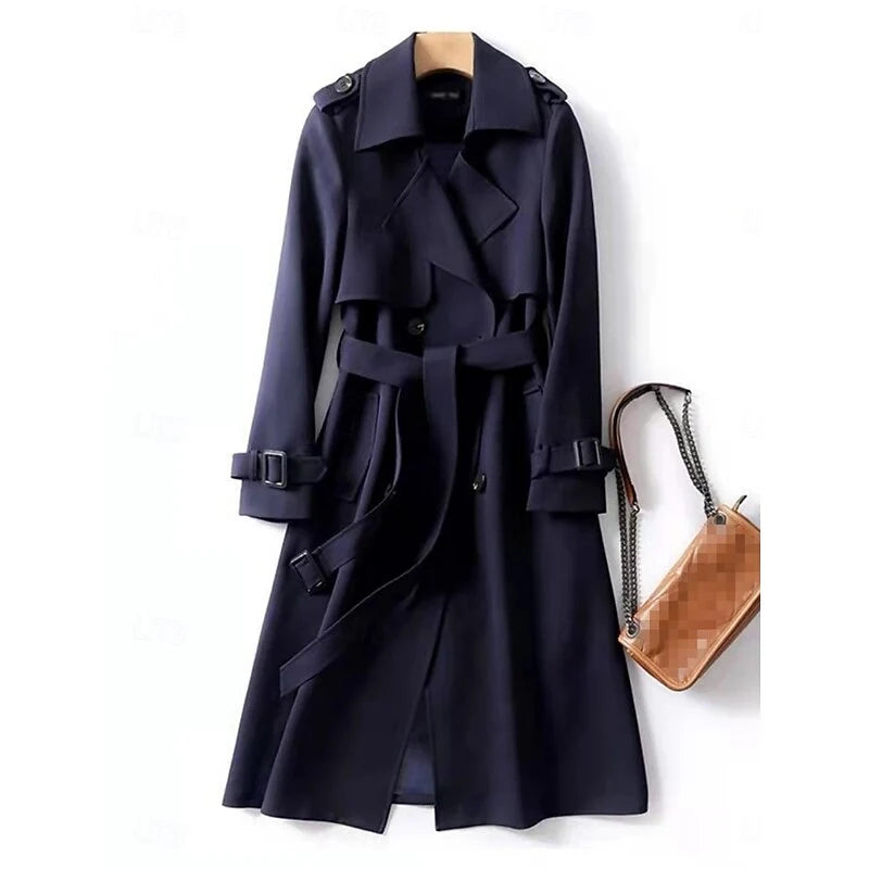 Women's navy belted Double-Breasted Trench Coat