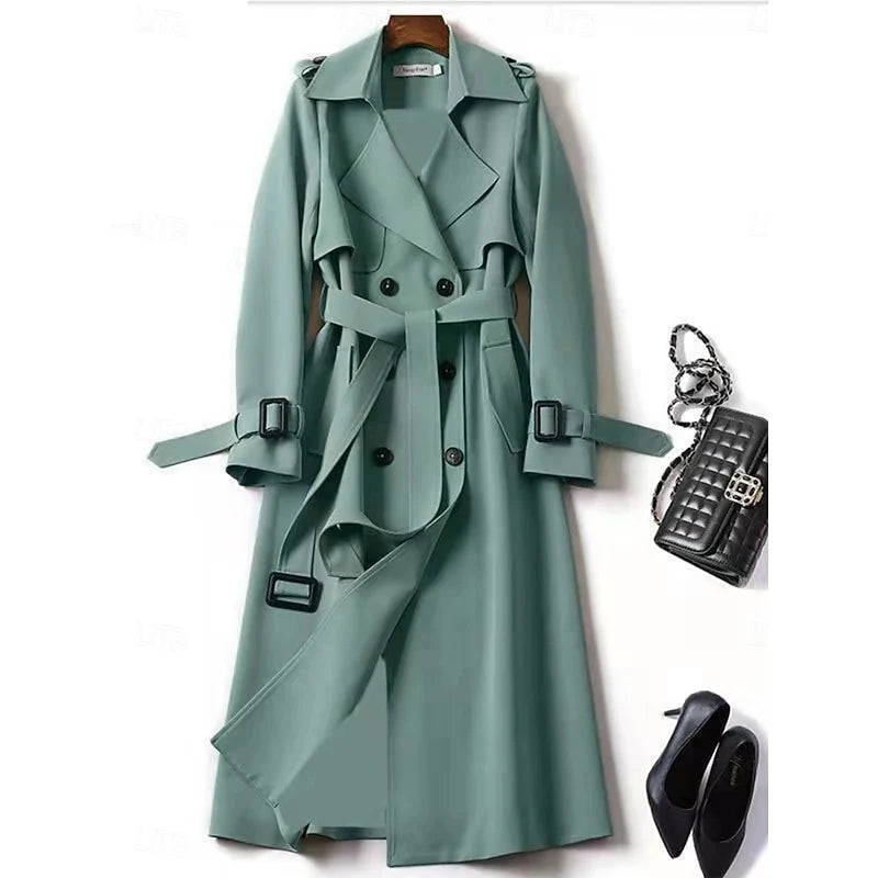 Women's green belted Double-Breasted Trench Coat