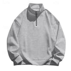 Men's light grey slim-fit quarter-zip sweater with standing collar