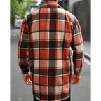 Men's army green plaid Flannel Shirt Jacket with Button Chest Pocket