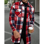 Men's black plaid Flannel Shirt Jacket with Button Chest Pocket