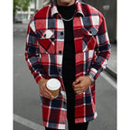 Men's black plaid Flannel Shirt Jacket with Button Chest Pocket