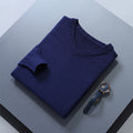 Men's dark navy classic V-neck ribbed-trim knit pullover sweater