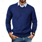 Men's dark navy classic V-neck ribbed-trim knit pullover sweater