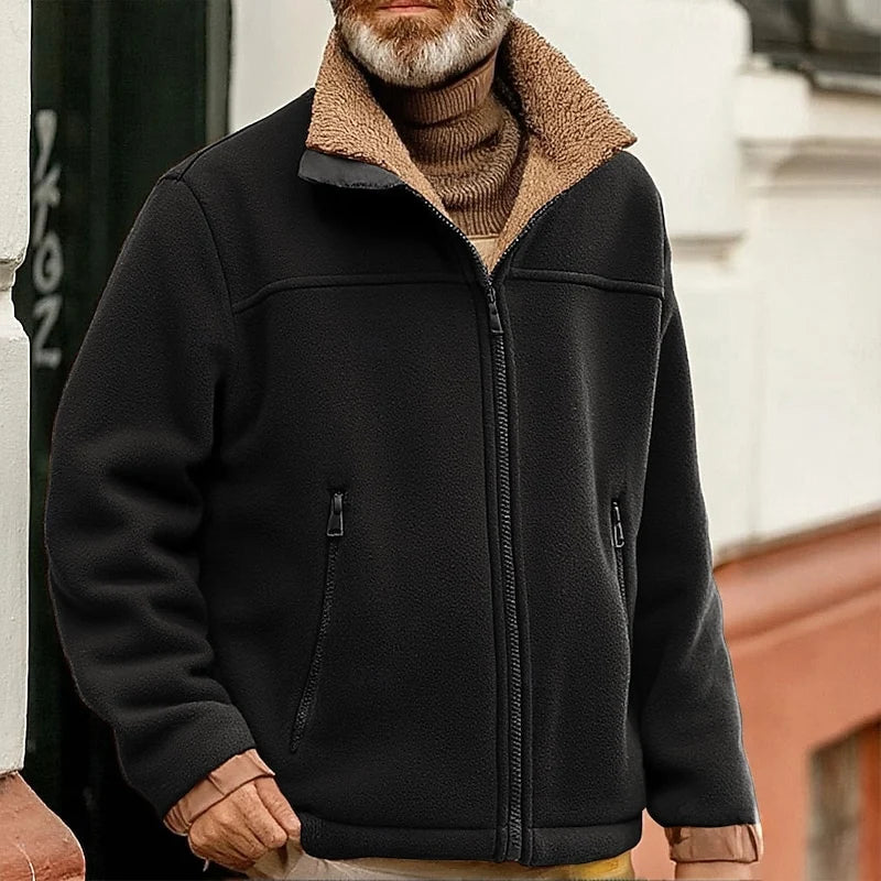 Men's black full-zip Fleece Jacket with Sherpa Collar Trim