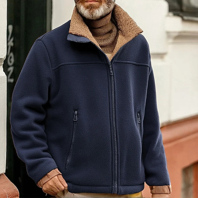 Men's blue full-zip Fleece Jacket with Sherpa Collar Trim
