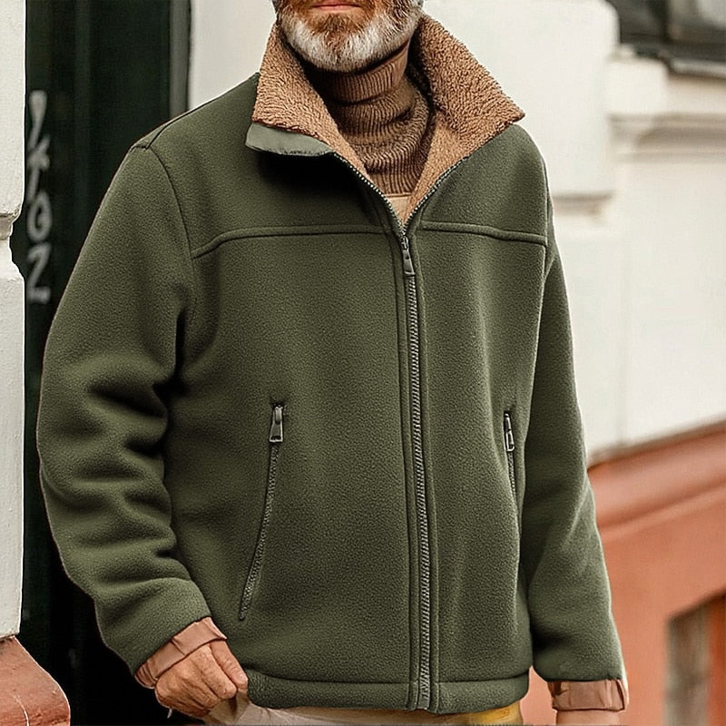 Men's green full-zip Fleece Jacket with Sherpa Collar Trim
