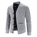 Men's light gray button-front V-Neck Knit Cardigan with Patch Pockets