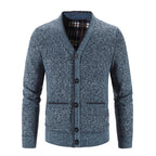 Men's red button-front V-Neck Knit Cardigan with Patch Pockets