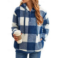 Women's blue buffalo Plaid Sherpa Fleece Quarter-Zip Hoodie