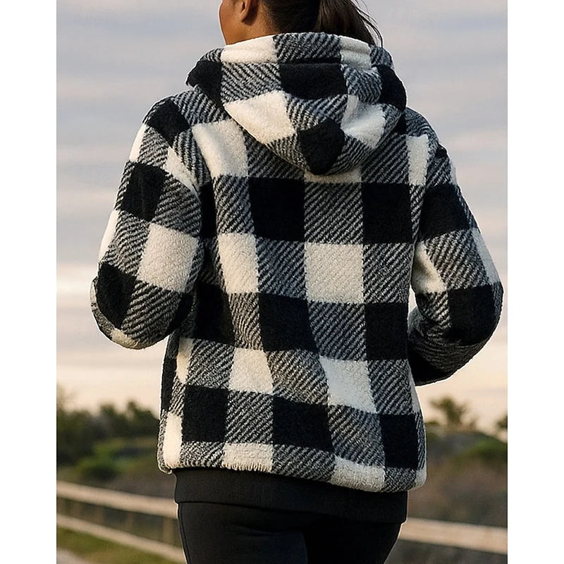 Women's red buffalo Plaid Sherpa Fleece Quarter-Zip Hoodie
