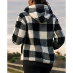 Women's red buffalo Plaid Sherpa Fleece Quarter-Zip Hoodie
