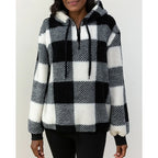 Women's khaki buffalo Plaid Sherpa Fleece Quarter-Zip Hoodie