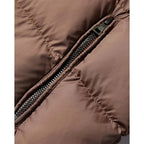Men's dark brown insulated winter puffer jacket with stand collar
