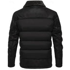 Men's black insulated winter puffer jacket with stand collar