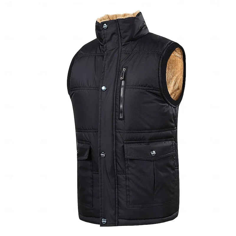 Men's black sherpa-Lined Quilted Puffer Vest with Stand Collar