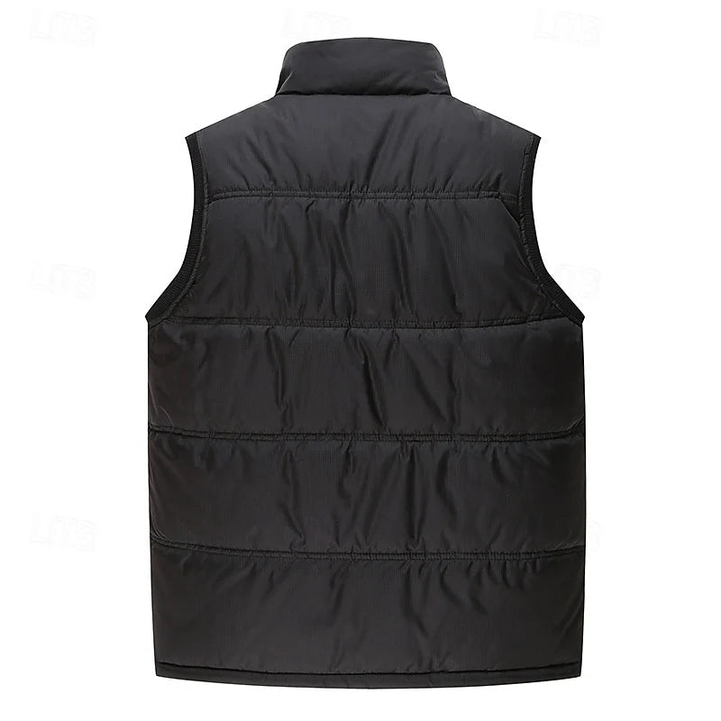 Men's blue sherpa-Lined Quilted Puffer Vest with Stand Collar