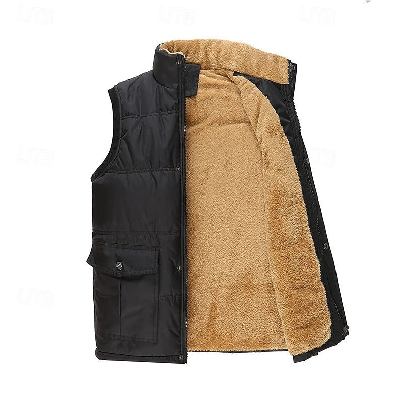 Men's blue sherpa-Lined Quilted Puffer Vest with Stand Collar