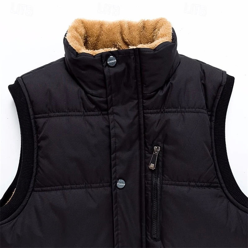 Men's blue sherpa-Lined Quilted Puffer Vest with Stand Collar