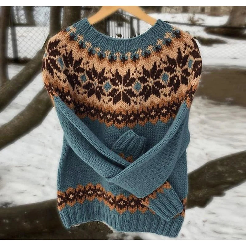 Women's green fair Isle Knit Crewneck Sweater