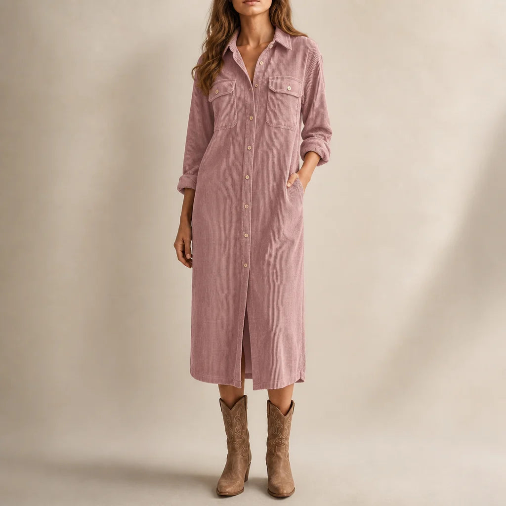 Women's blush corduroy shirt dress