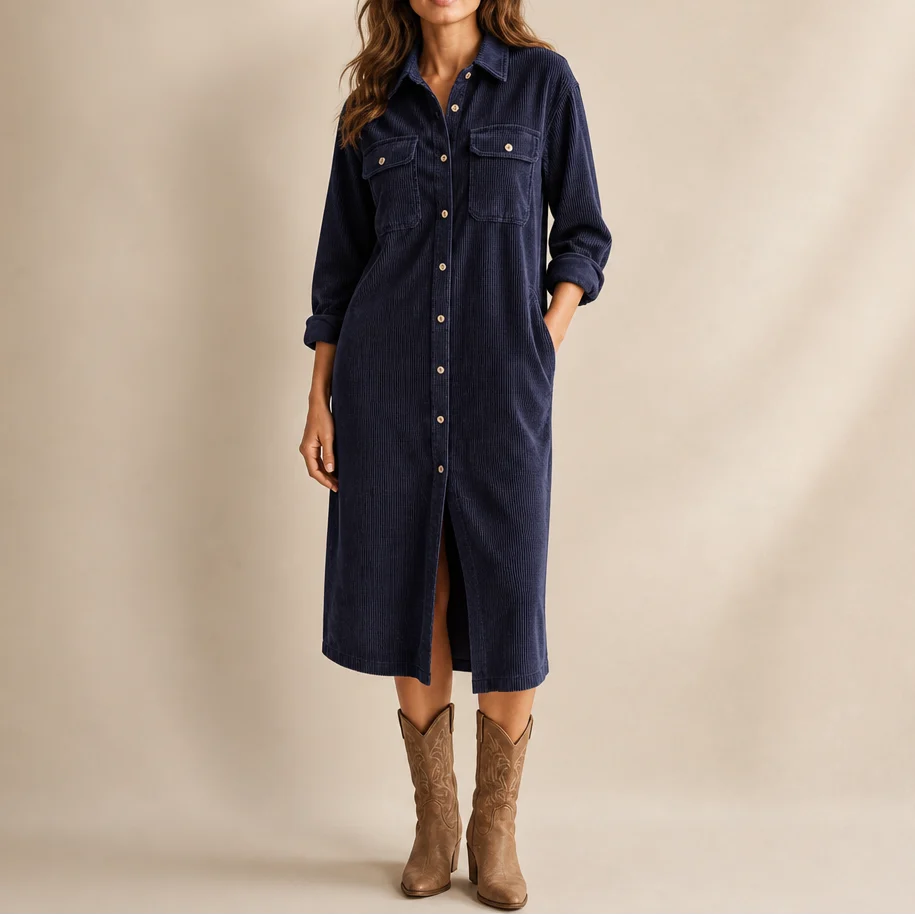 Women's navy corduroy shirt dress