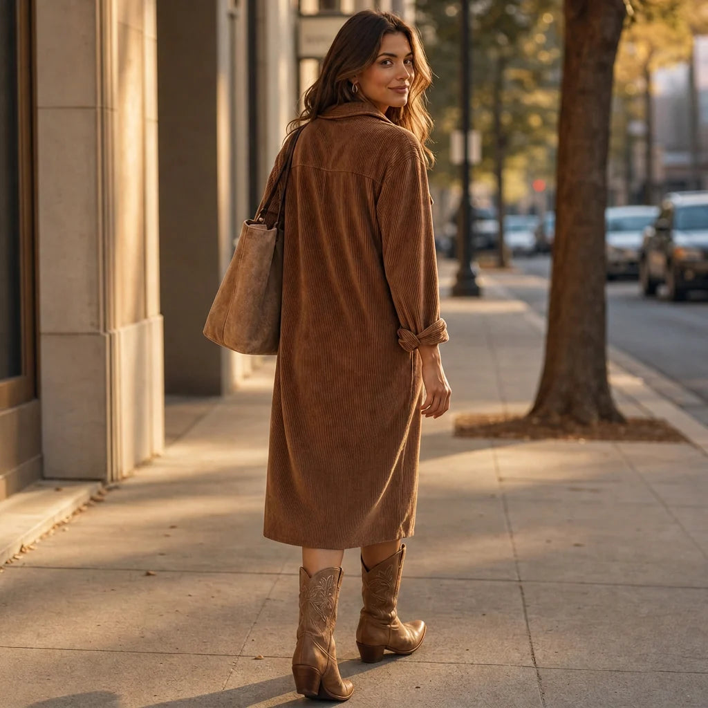 Women's corduroy shirt dress