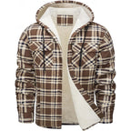 Men's royal blue hooded Flannel Shirt Jacket with Cozy Sherpa Lining