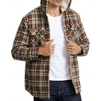 Men's green hooded Flannel Shirt Jacket with Cozy Sherpa Lining