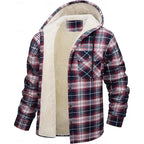 Men's gray hooded Flannel Shirt Jacket with Cozy Sherpa Lining