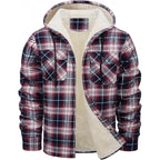 Men's orange hooded Flannel Shirt Jacket with Cozy Sherpa Lining