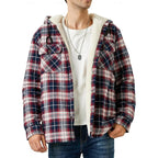 Men's orange hooded Flannel Shirt Jacket with Cozy Sherpa Lining