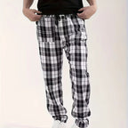 Men's white relaxed Plaid Pajama Pants with Drawstring Waist