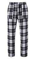 Men's royal blue relaxed Plaid Pajama Pants with Drawstring Waist