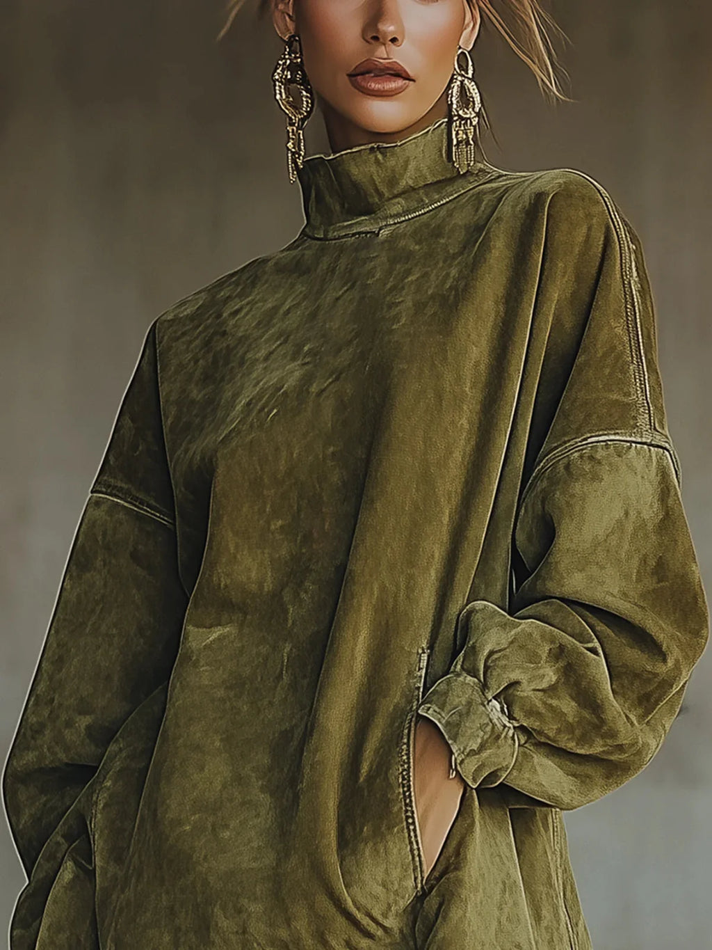 Women's suede-look fringe turtleneck dress