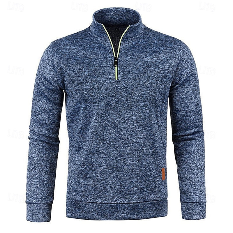 Men's navy blue slim-fit Quarter-Zip Polo Sweater with Mock Neck