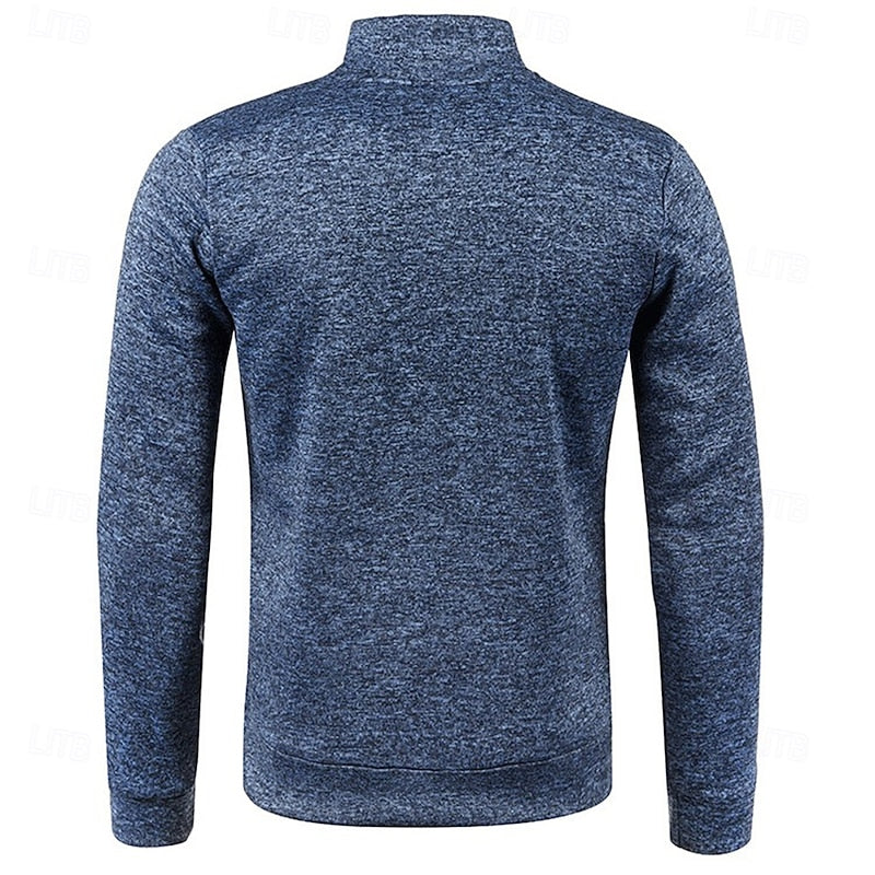 Men's light gray slim-fit Quarter-Zip Polo Sweater with Mock Neck