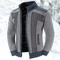 Men's light gray textured Zip-Up Cardigan Sweater with Plaid Lining