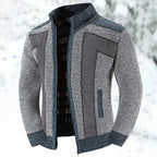 Men's light gray textured Zip-Up Cardigan Sweater with Plaid Lining
