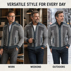 Men's green textured Zip-Up Cardigan Sweater with Plaid Lining