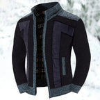 Men's gray textured Zip-Up Cardigan Sweater with Plaid Lining