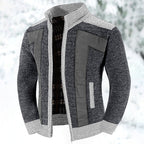 Men's gray textured Zip-Up Cardigan Sweater with Plaid Lining