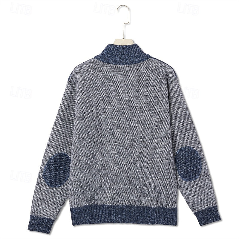 Men's gray textured Zip-Up Cardigan Sweater with Plaid Lining