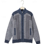 Men's gray textured Zip-Up Cardigan Sweater with Plaid Lining