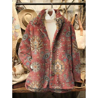 Delilah | Women's Vintage Floral Teddy Fleece Jacket, Button-Front