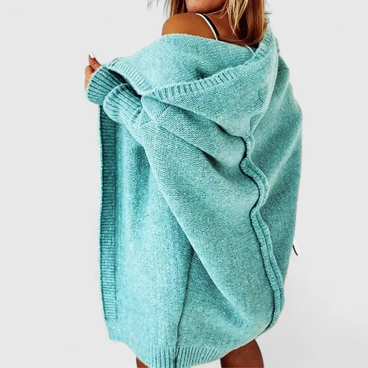 Women's blue cozy oversized cardigan with dropped shoulders