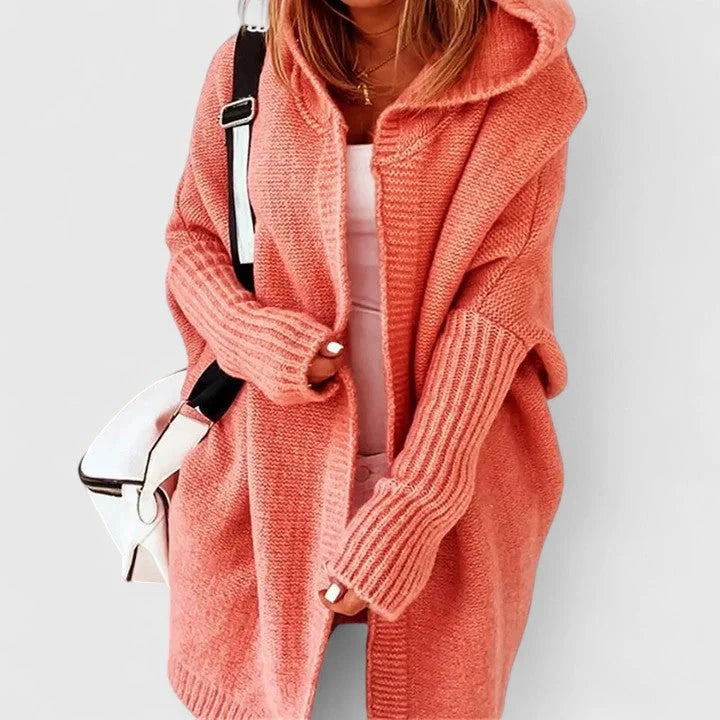 Women's orange cozy oversized cardigan with dropped shoulders